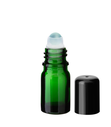 Glasflasche 5 ml grün Roll-on mit schwarzem Schraubverschluss