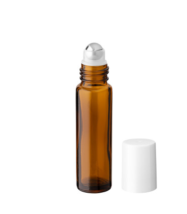 Braune Glasflasche 10 ml Roll-On mit Edelstahlkugel und Verschluss