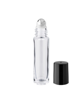 Glasflasche 10 ml klar Roll-on | Schwarzer Verschluss