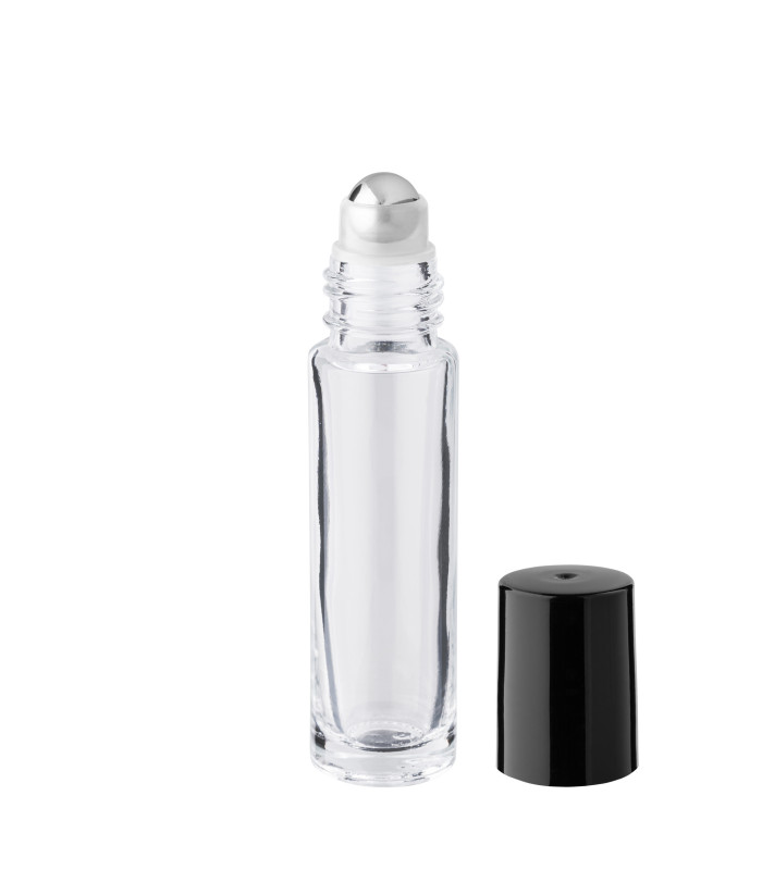 Glasflasche 10 ml klar Roll-on | Schwarzer Verschluss