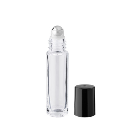 Glasflasche 10 ml klar Roll-on | Schwarzer Verschluss