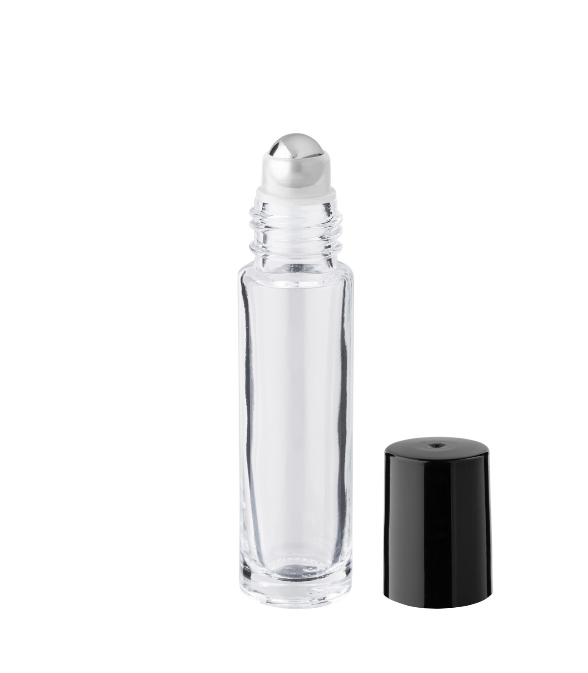 Glasflasche 10 ml klar Roll-on | Schwarzer Verschluss