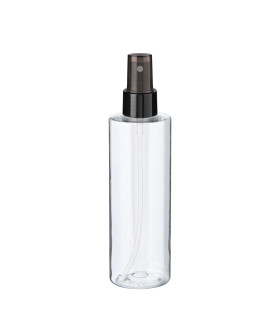 PET-Flasche 200 ml transparent mit schwarzem Zerstäuber