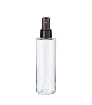 PET-Flasche 200 ml transparent mit schwarzem Zerstäuber
