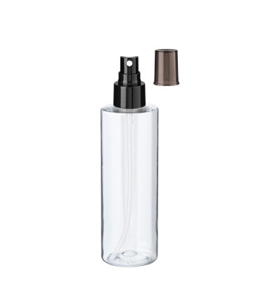 PET-Flasche 200 ml transparent mit schwarzem Zerstäuber