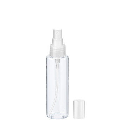 PET-Flasche 100 ml transparent mit transparentem Zerstäuber
