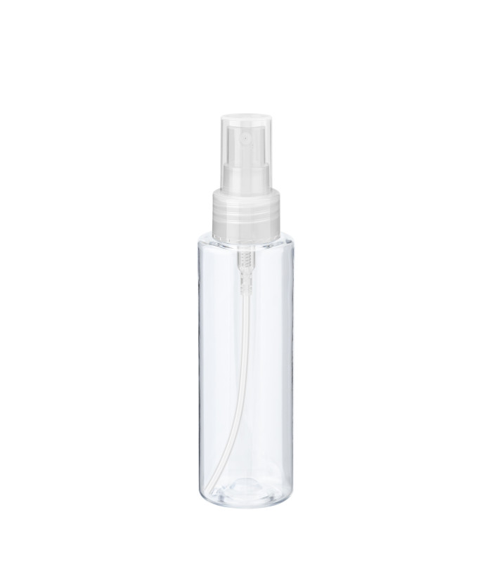PET-Flasche 100 ml transparent mit transparentem Zerstäuber