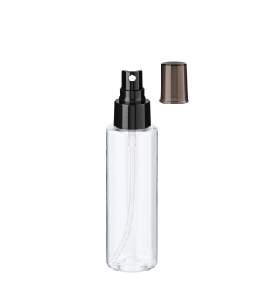 PET-Flasche 100 ml transparent mit schwarzem Zerstäuber