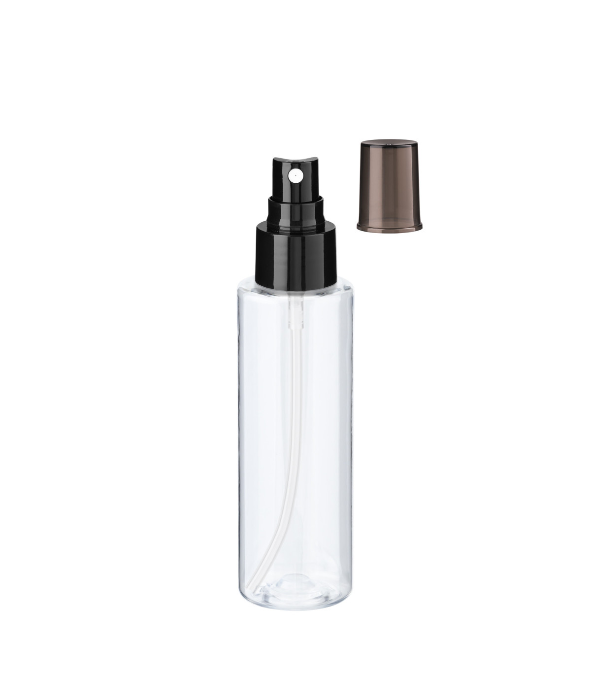 PET-Flasche 100 ml transparent mit schwarzem Zerstäuber