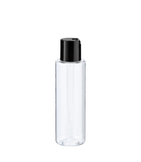 PET-Flasche 100 ml transparent mit schwarzem Disc-Top-Verschluss