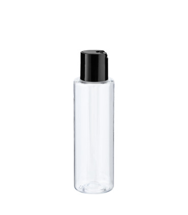 PET-Flasche 100 ml transparent mit schwarzem Disc-Top-Verschluss