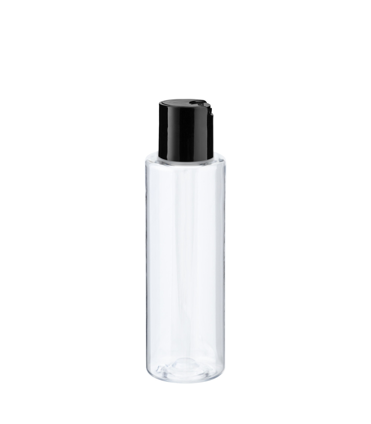 PET-Flasche 100 ml transparent mit schwarzem Disc-Top-Verschluss