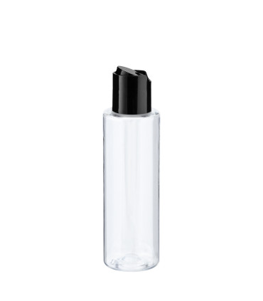 PET-Flasche 100 ml transparent mit schwarzem Disc-Top-Verschluss