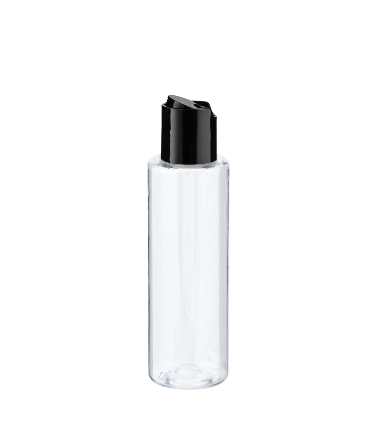 PET-Flasche 100 ml transparent mit schwarzem Disc-Top-Verschluss