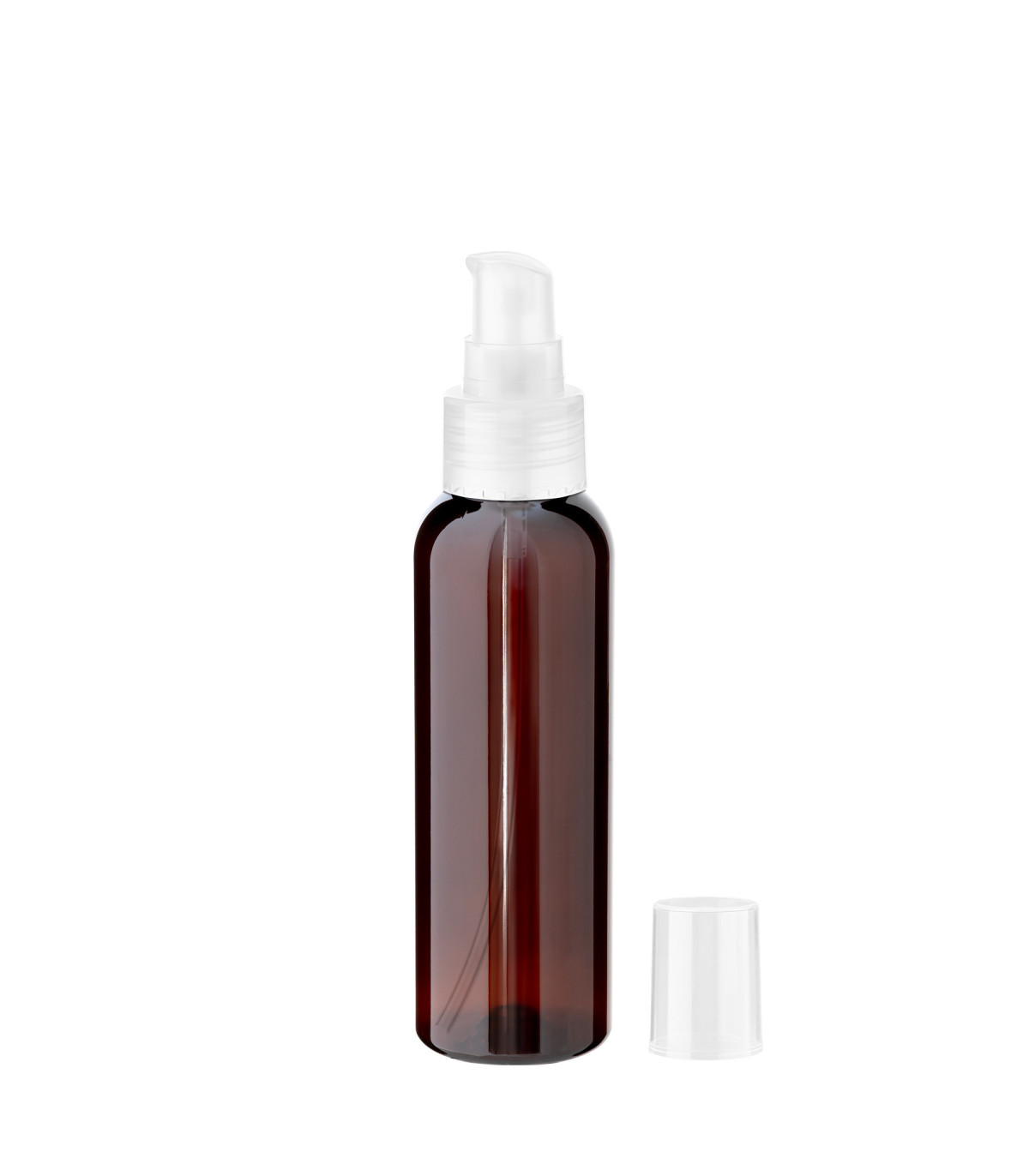 PET-Flasche 100 ml braun mit transparenter Pumpe