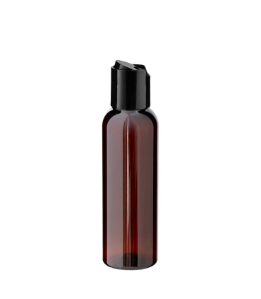 PET-Flasche 100 ml braun mit schwarzem Disc-Top-Verschluss