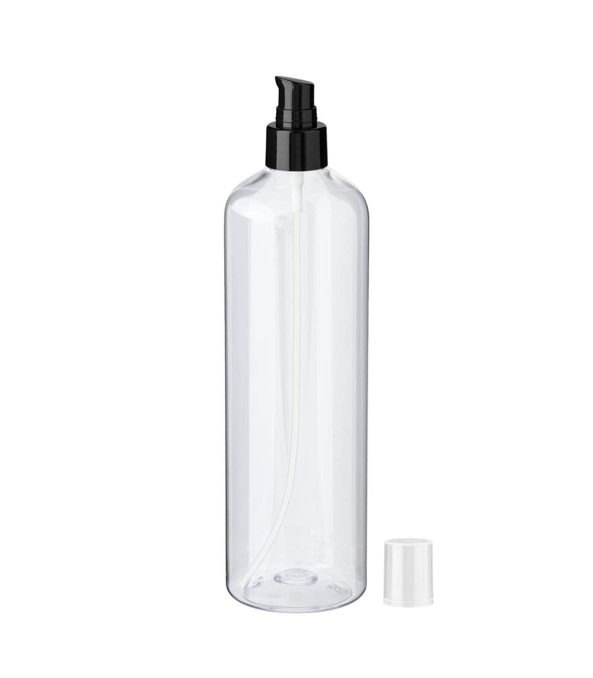 PET-Flasche 500 ml transparent [2] mit schwarzer Pumpe [1]