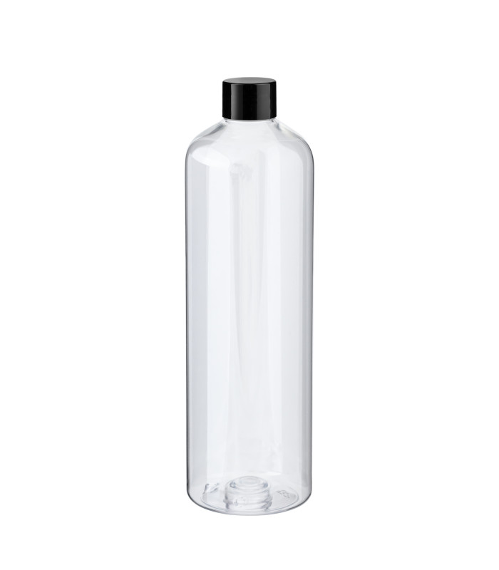 PET-Flasche 500 ml transparent mit schwarzem Schraubverschluss