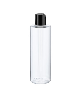 PET-Flasche 250 ml transparent mit schwarzem Disc-Top-Verschluss