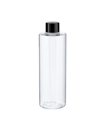 PET-Flasche 250 ml transparent mit schwarzem Schraubverschluss