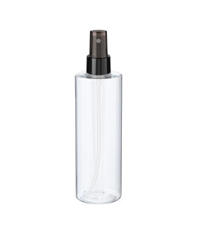 PET-Flasche 250 ml transparent mit schwarzem Zerstäuber