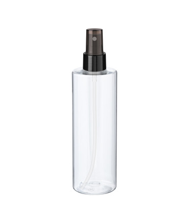 PET-Flasche 250 ml transparent mit schwarzem Zerstäuber