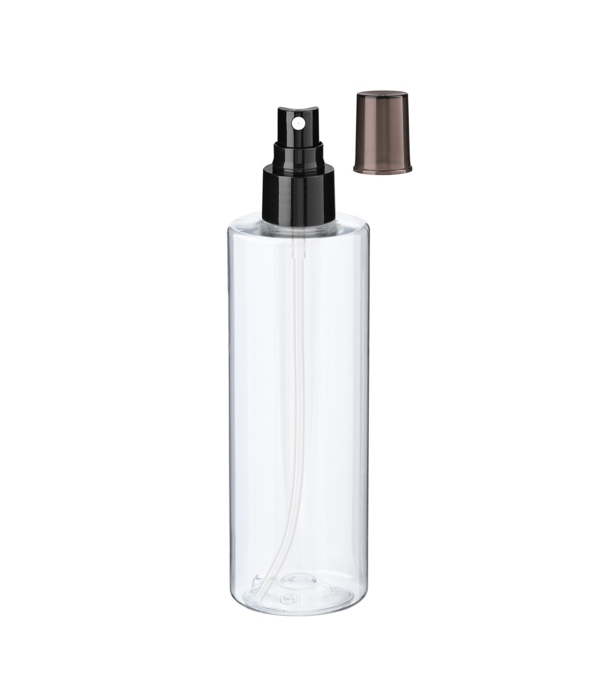 PET-Flasche 250 ml transparent mit schwarzem Zerstäuber