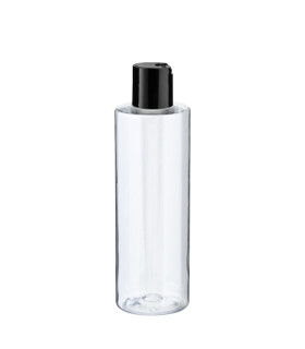PET-Flasche 200 ml transparent mit schwarzem Disc-Top-Verschluss