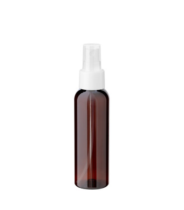 PET-Flasche 100 ml braun mit weißem Zerstäuber