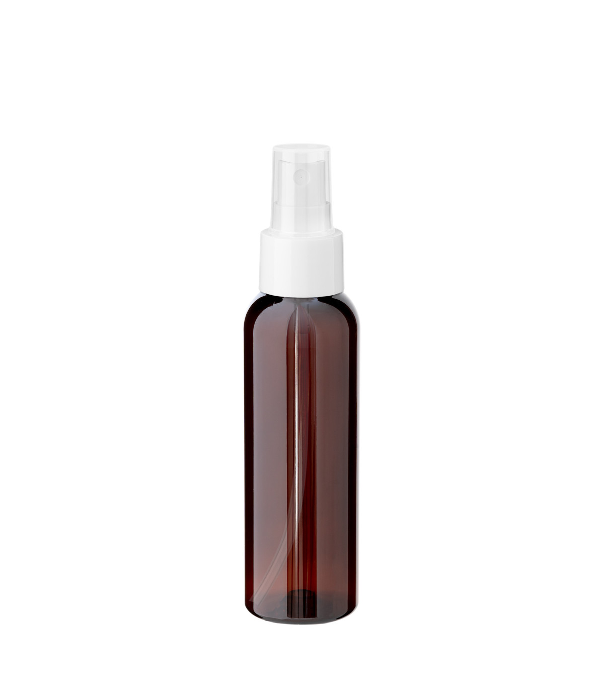 PET-Flasche 100 ml braun mit weißem Zerstäuber