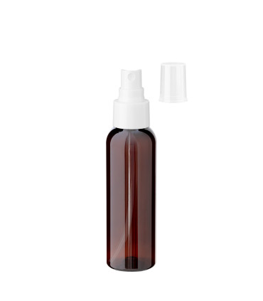 PET-Flasche 100 ml braun mit weißem Zerstäuber