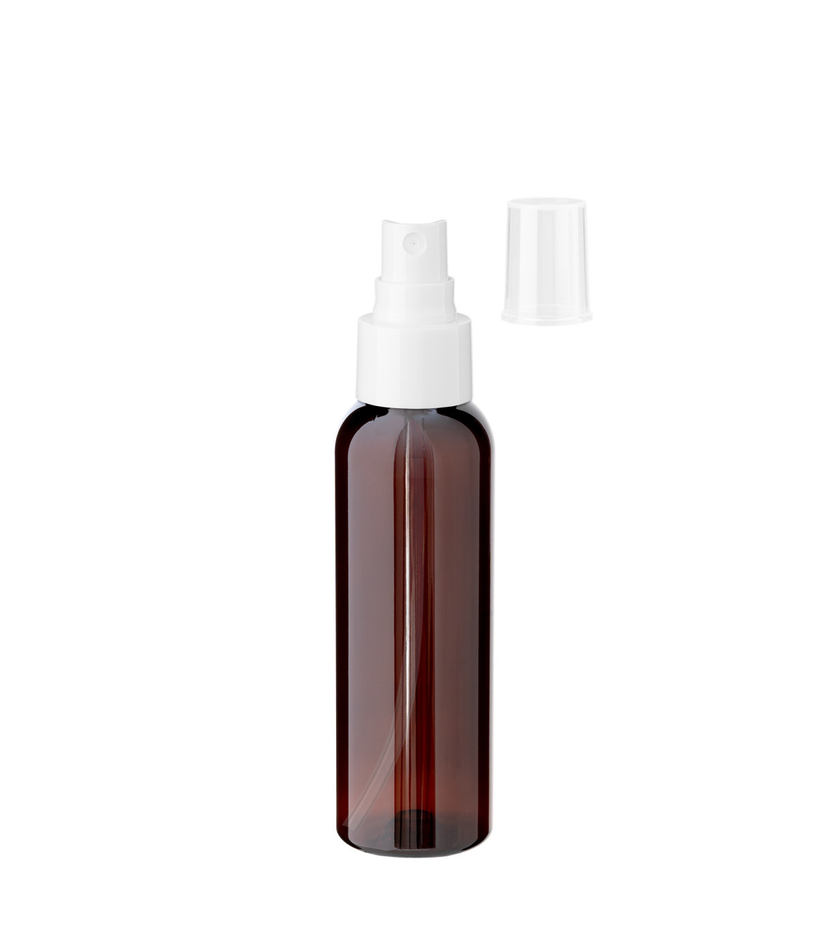 PET-Flasche 100 ml braun mit weißem Zerstäuber