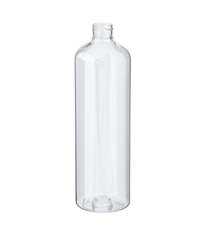 Große transparente PET-Kunststoffflasche mit 500ml Volumen und Standardgewinde 24/410 – stehend mit Schraubverschluss.