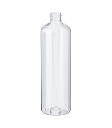Große transparente PET-Kunststoffflasche mit 500ml Volumen und Standardgewinde 24/410 – stehend mit Schraubverschluss.