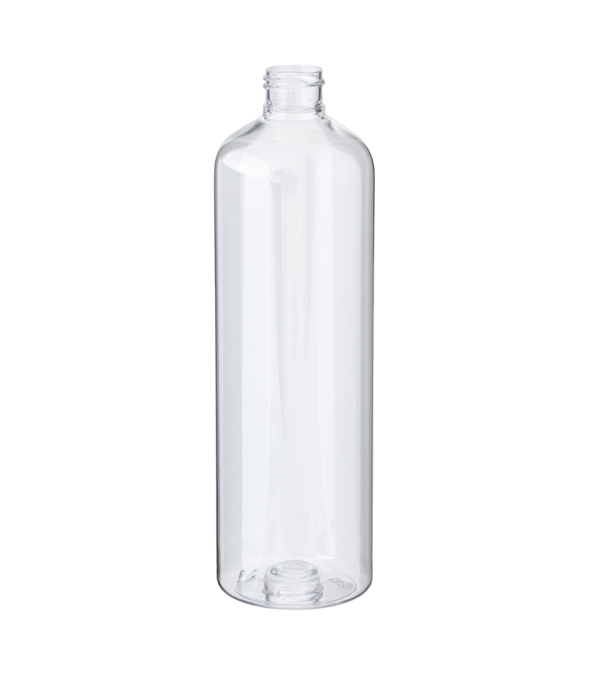 Große transparente PET-Kunststoffflasche mit 500ml Volumen und Standardgewinde 24/410 – stehend mit Schraubverschluss.