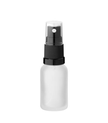Glasflasche 15 ml satiniert, farblos, mit schwarzem Zerstäuber