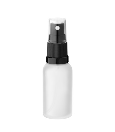 Glasflasche 30 ml klar matt mit schwarzem Zerstäuber - Leer