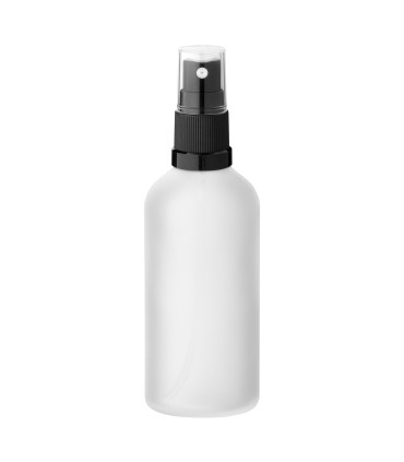 Glasflasche 100 ml klar matt mit schwarzem Zerstäuber - Leer Set