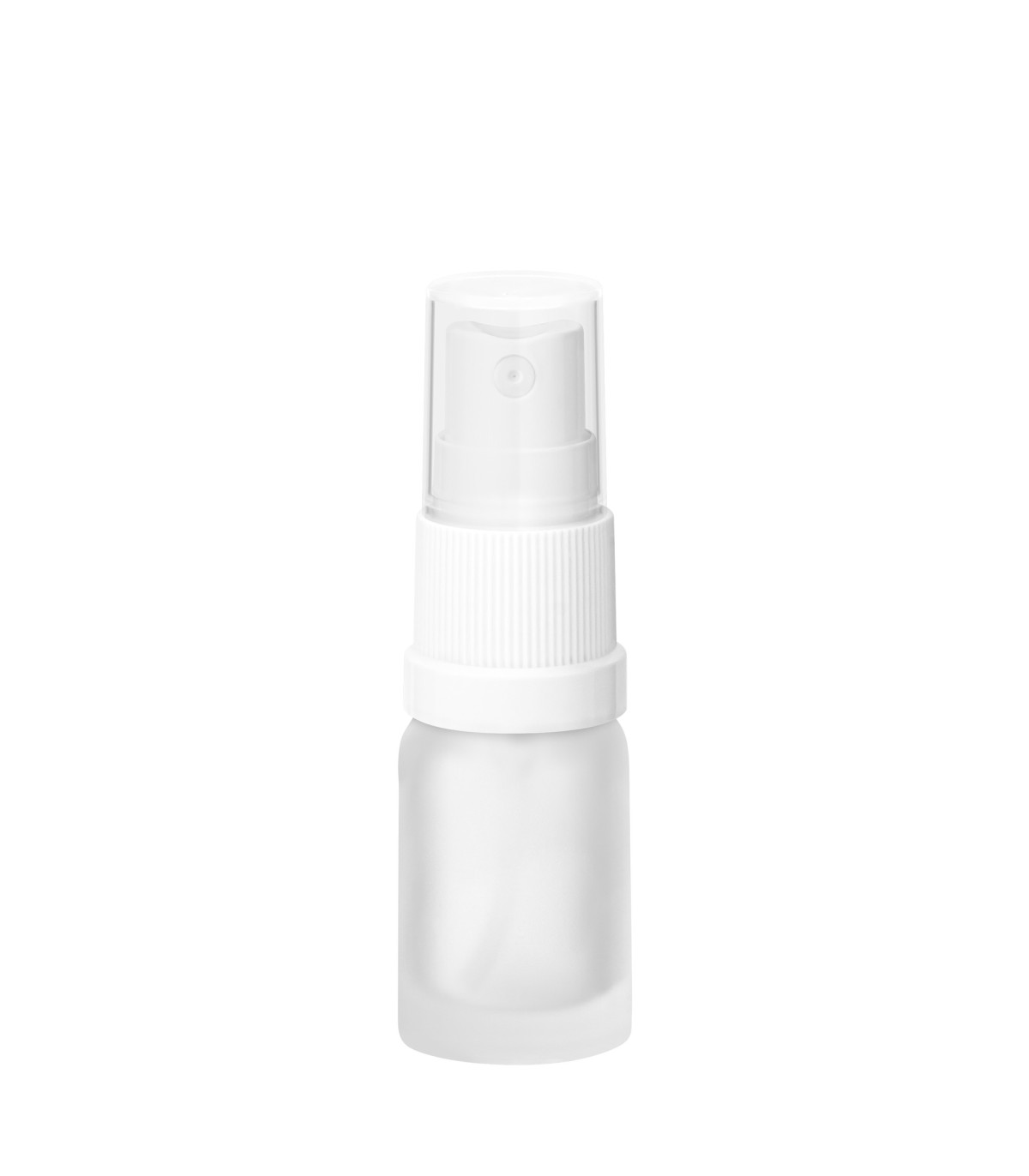 Glasflasche 5 ml satiniert mit weißem Zerstäuber | farblos