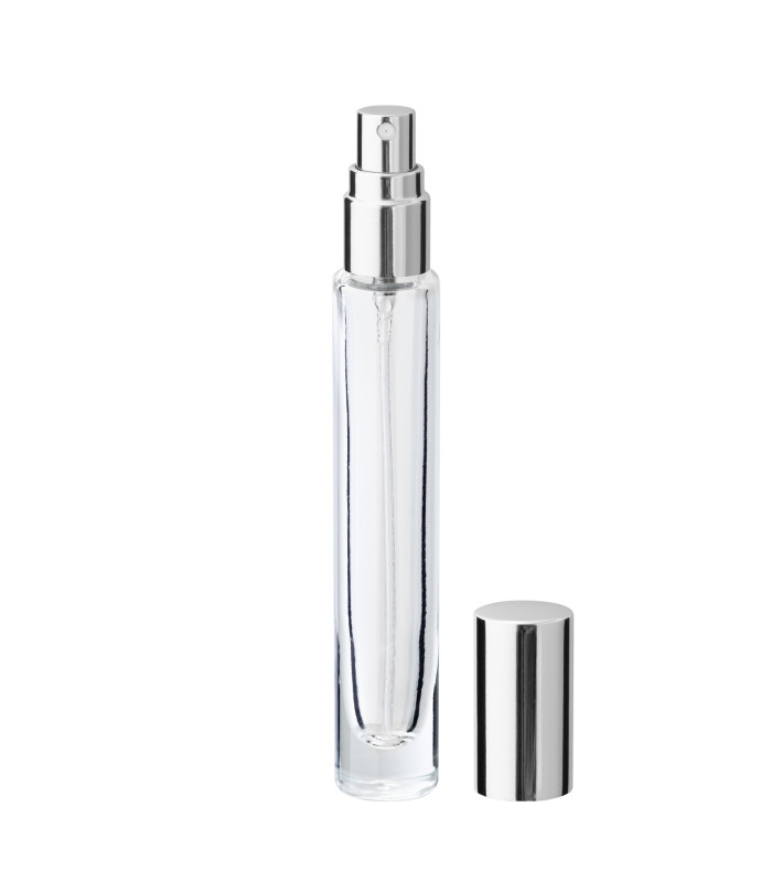 Glasflasche 10 ml klar rund mit silbernem Zerstäuber - Leer für Parfüm