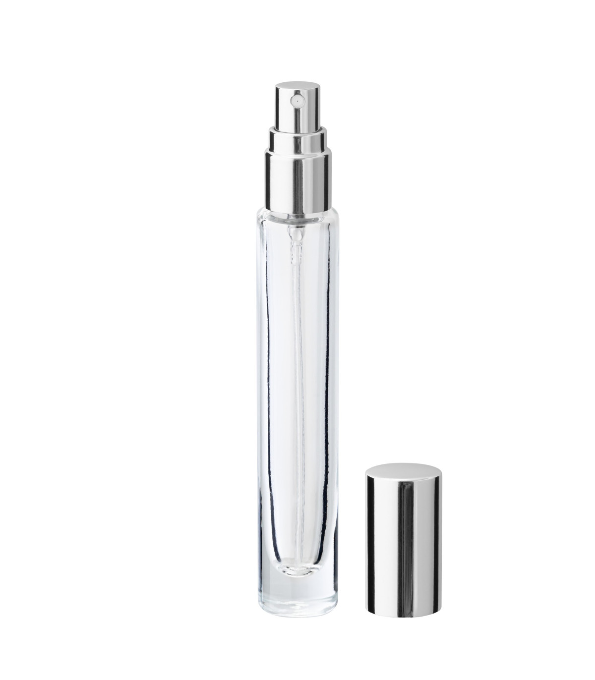 Glasflasche 10 ml klar rund mit silbernem Zerstäuber - Leer für Parfüm