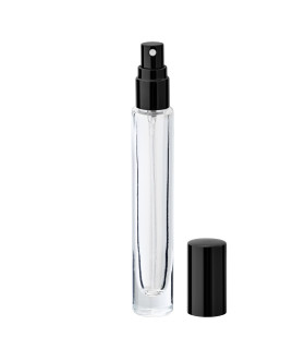 Glasflasche 10 ml farblos rund mit schwarzem Zerstäuber