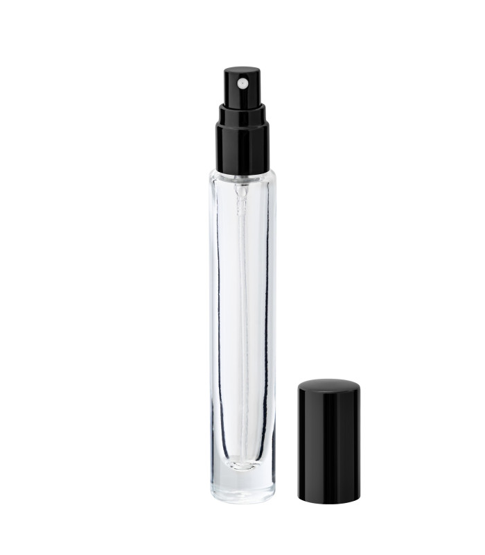 Glasflasche 10 ml klar rund mit schwarzem Zerstäuber - Leer Set