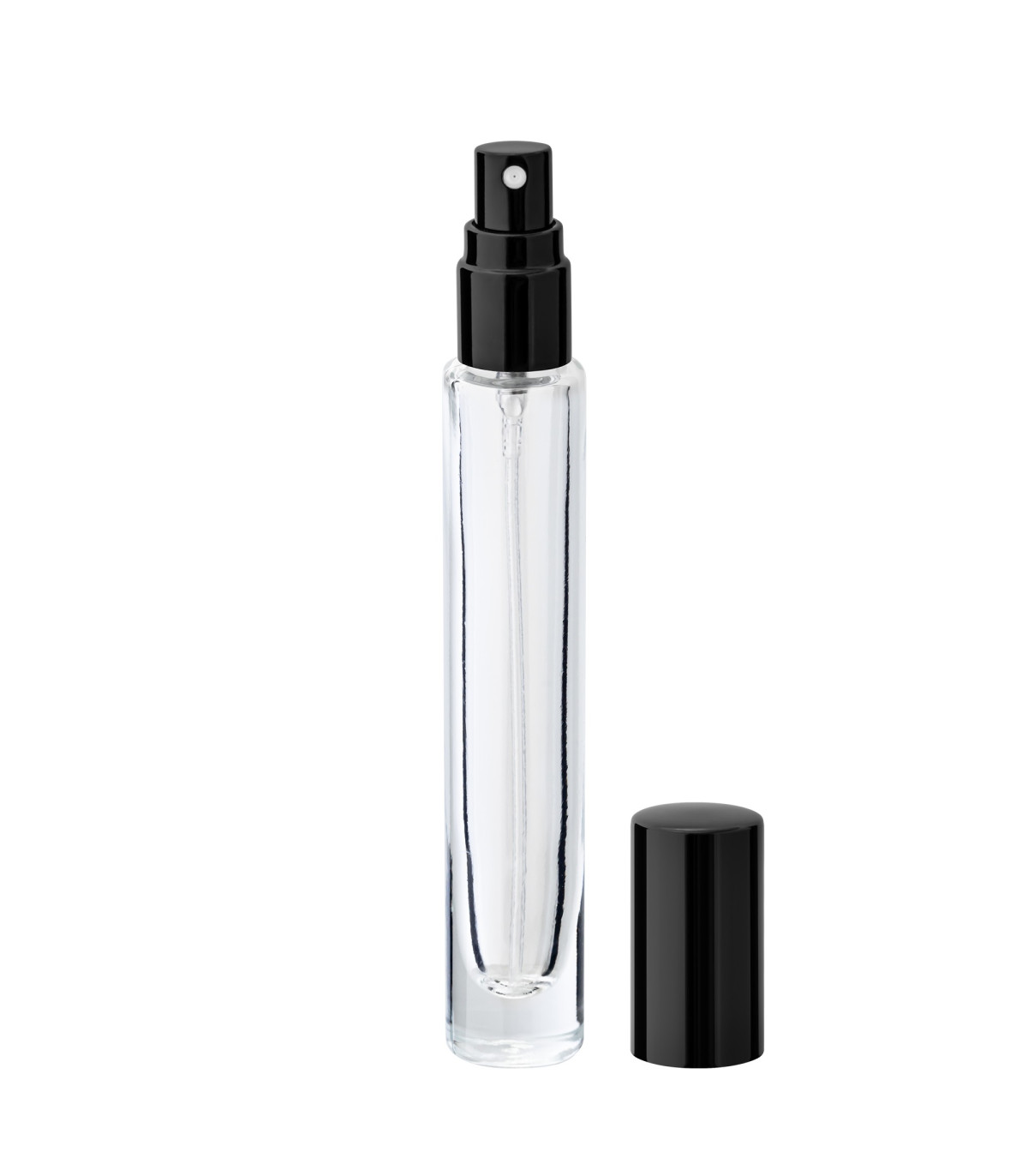Glasflasche 10 ml klar rund mit schwarzem Zerstäuber - Leer Set