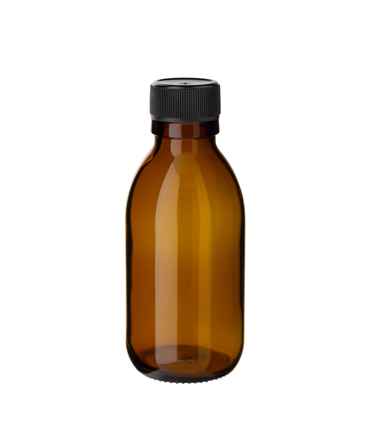 Sirupflasche 125 ml braun mit schwarzem Kunststoff-Schraubverschluss