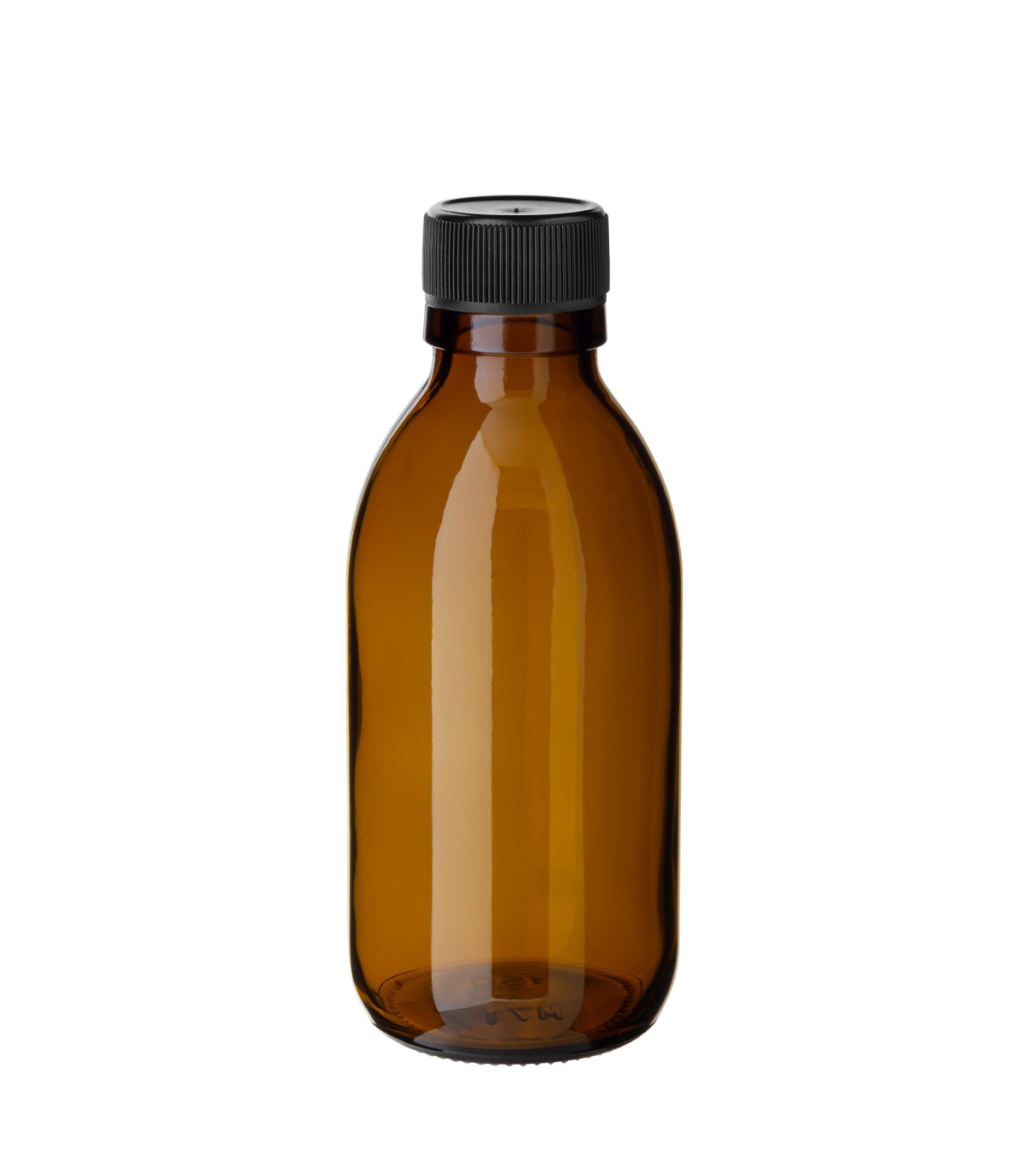 Braune Sirupflasche 150 ml PP28 mit schwarzem Schraubverschluss - Set
