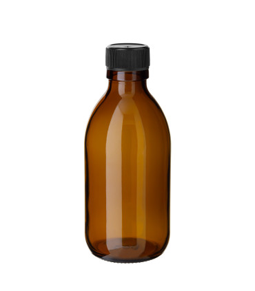 Braune Sirupflasche 200 ml Glas mit schwarzem Schraubverschluss - Set