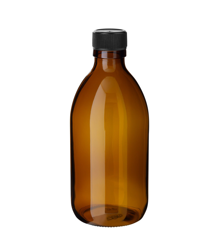 Sirupflasche 300 ml braun Glas mit schwarzem Schraubverschluss