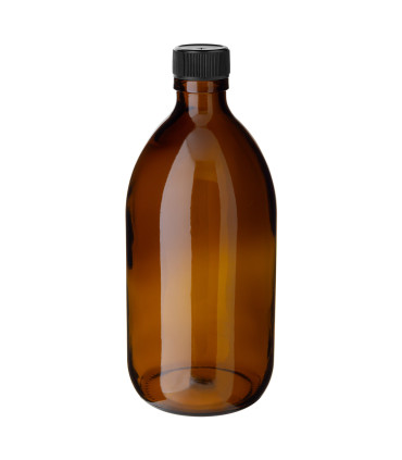Sirupflasche 500 ml braun mit schwarzem Schraubverschluss - Leer Set