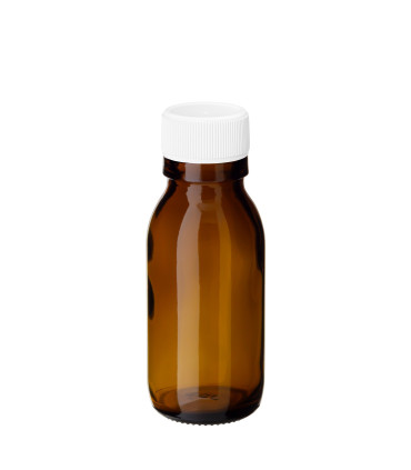 Sirupflasche 60 ml braun PP28 mit weißem Schraubverschluss - Leer Set